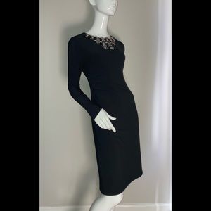 Vince Camuto Embellished Neckline Long Sleeve Black Dress 2
